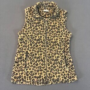 Calvin Klein Leopard Print Vest Fleece Sherpa Teddy Womens M Full Zip Cheetah